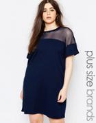 Missguided Plus Mesh Panel T-shirt Dress - Navy