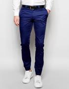 Noak Cotton Pants In Super Skinny Fit With Cuffed Hem - Blue