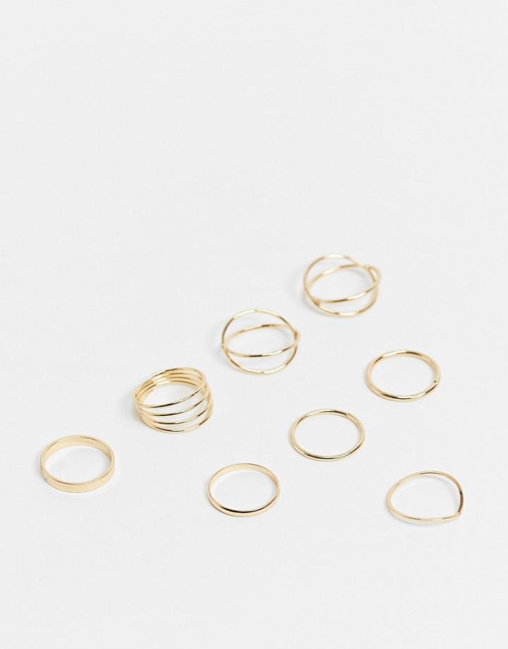 Topshop Stacking Ring Multipack X 8 In Gold