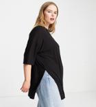 Asos Design Curve Oversized Top With Side Slit In Rib In Black