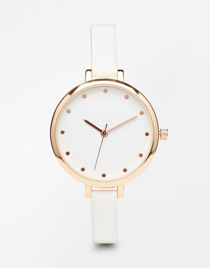 Asos Embossed Dial Skinny Strap Watch - Rose Gold