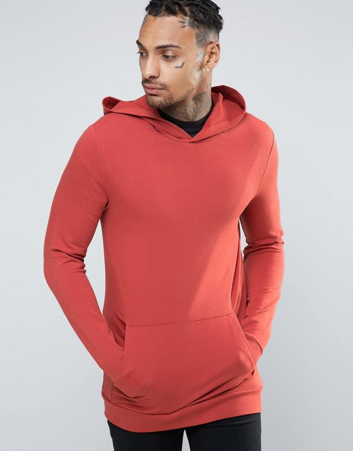 Asos Longline Muscle Fit Hoodie In Orange - Orange