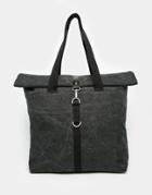 Asos Washed Black Canvas Tote With Roll Top - Black