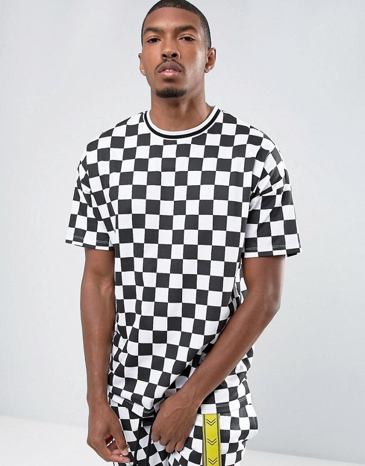 Asos Oversized T-shirt With All Over Grid Print - Black