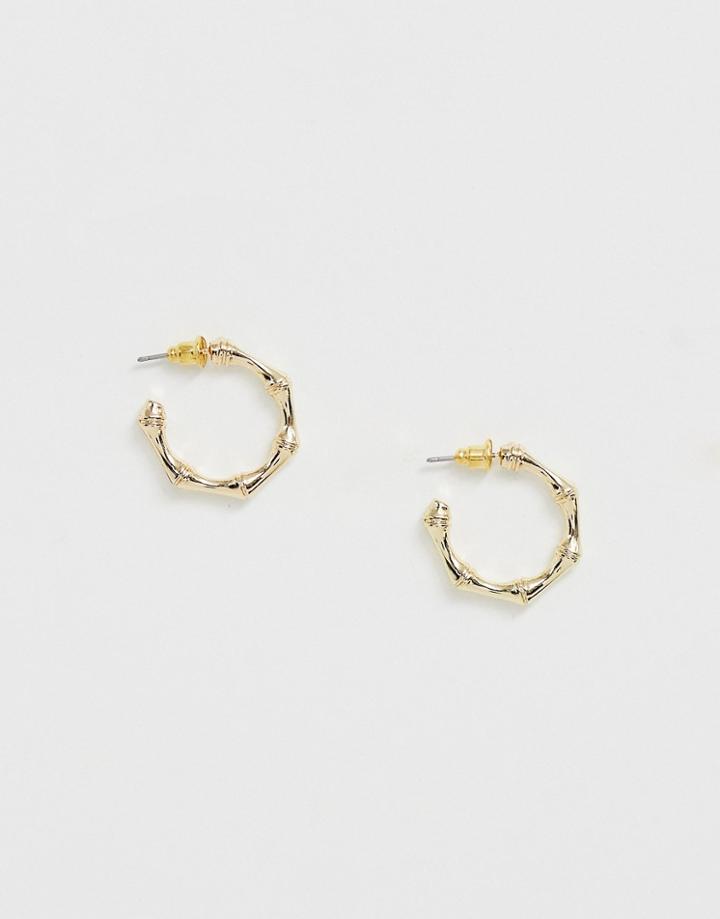 Asos Design Hoop Earrings In Bamboo Design In Gold Tone