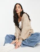 Asos Design Chunky Oversized Cardigan In Taupe-neutral