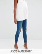 Asos Maternity Ridley Skinny Jean In Mahogany Wash With Under The Bump Waistband - Blue