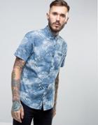 Original Penguin Fern Print Shirt Short Sleeve Slim Fit In Blue - Blue