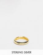 Asos Design Sterling Silver Band Ring In Texture Edge In Gold