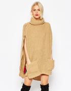 Asos Roll Neck Cape With Pockets - Camels