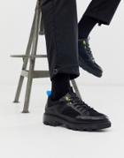 Asos Design Lace Up Shoes In Black With Chunky Sole And Neon Yellow Details