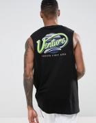Asos Longline Dropped Armhole Sleeveless T-shirt With Venture Back Print - Black