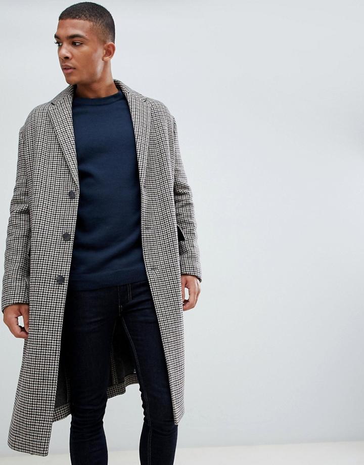 New Look Over Coat In Brown Check - Brown