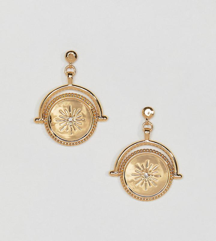 Asos Design Premium Gold Plated Earrings With Spinning Coin With Moon And Swarovski Crystal Star Design - Gold