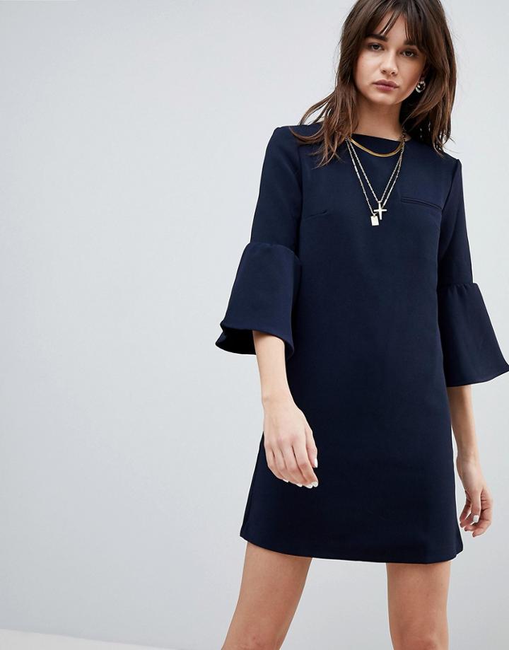 Cubic Diana Trumpet Sleeve Shift Dress - Navy