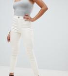 Asos Design Rivington High Waist Denim Jeggings In White With Pink Star Bum Stitching Detail