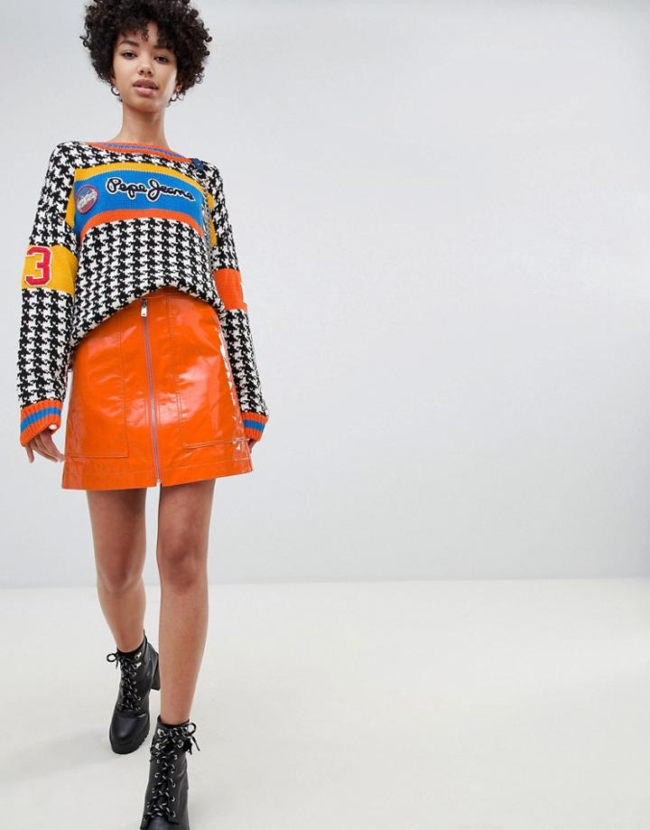 Pepe Jeans Patent Mini Skirt With Exposed Zip - Orange