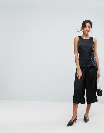 Aeryne Wide Leg Jumpsuit With Ring Detail - Black