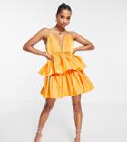 Collective The Label Petite Plunge Tiered Mini Dress In Orange