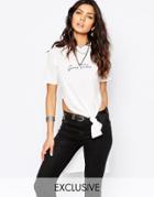 Rokoko Longline Tunic T-shirt With Good Vibes Festival Print - White