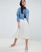 Asos Design Midi Skirt With Box Pleat In Polka Dot - Multi