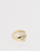 Asos Design Signet Ring With Snake And Crystals In Gold Tone - Gold