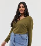 Asos Design Curve Oversized Tunic With V-neck In Khaki - Green