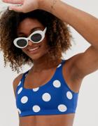 Monki Large Polka Dot Scoop Neck Bikini Top In Navy