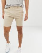 Asos Design Skinny Smart Shorts In Stone Pin Stripe - Stone