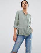 Vila Ruffle Hem Long Sleeve Blouse - Green