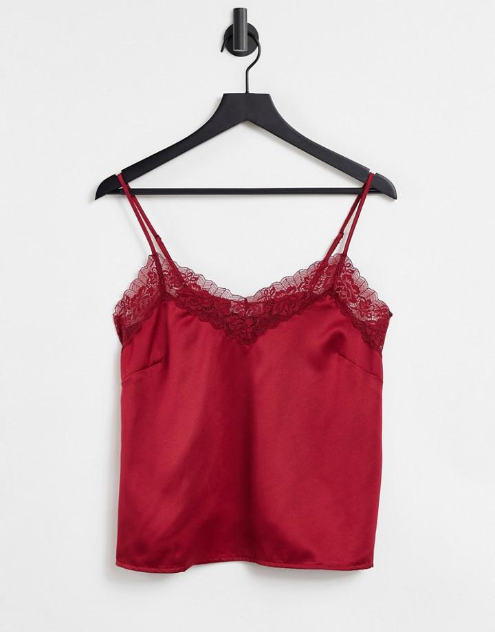 Loungeable Satin Lace Cami Top In Burgundy-red