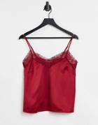 Loungeable Satin Lace Cami Top In Burgundy-red