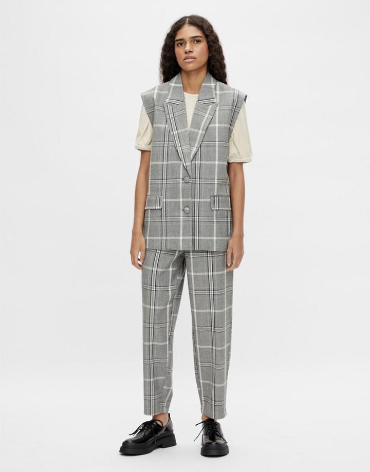 Object Recycled Blend Tailored Pants In Gray Plaid - Part Of A Set-grey