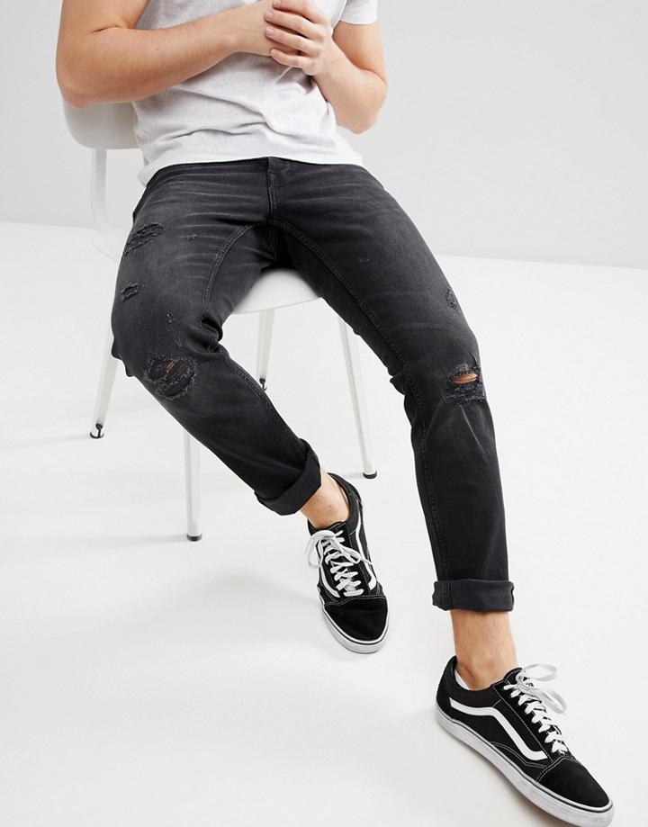 Only & Sons Skinny Jeans With Distressing Details - Black