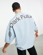 Asos Dark Future Oversized T-shirt In Scuba Fabric With Large Shoulder Logo Print In Blue