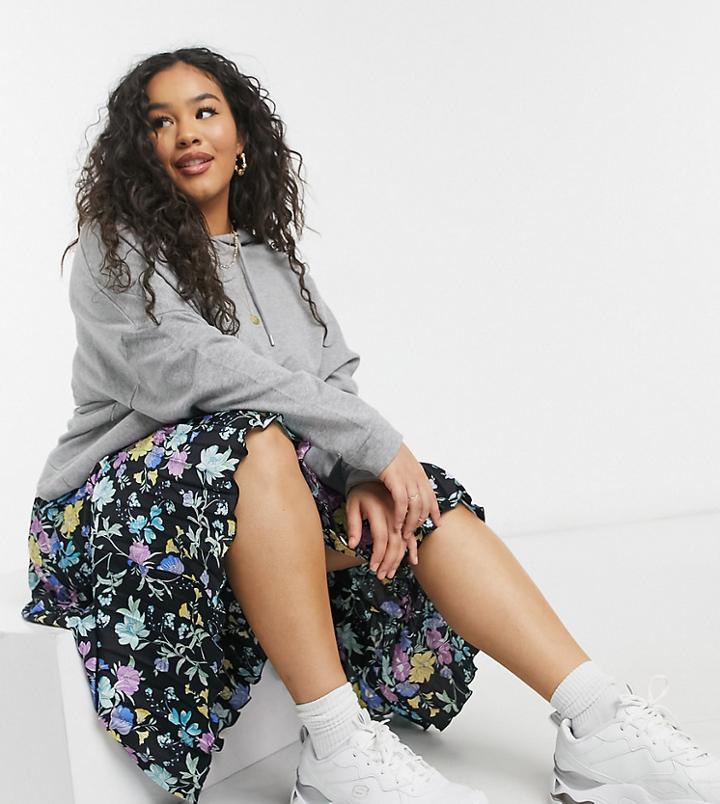 Glamorous Curve Pleated Midi Skirt In Winter Floral-multi