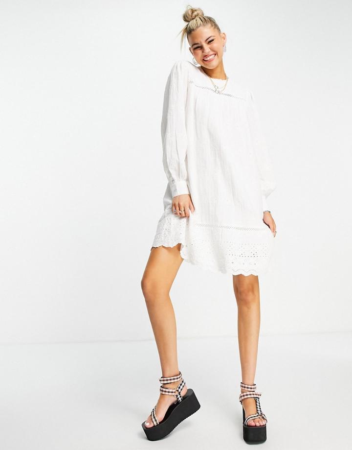 Object Mini Smock Dress With Lace Detail In White