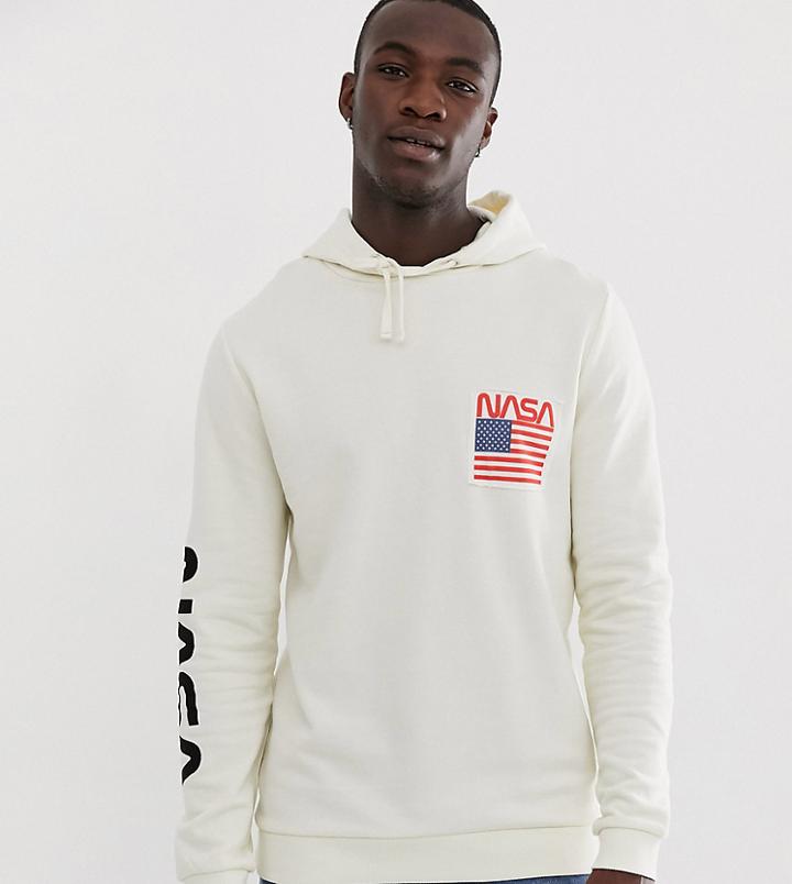 Asos Design Tall Hoodie With Nasa Back And Sleeve Print In Off White - Beige