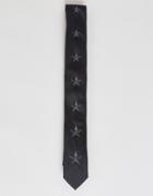Asos Slim Tie With Star Print - Black