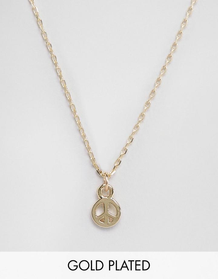 Nylon Gold Plated Necklace With Peace Charm - Gold Plated