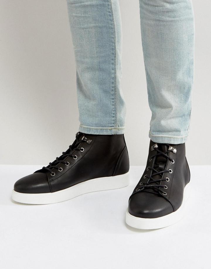 Asos Lace Up Boots In Black Leather With Contrast Sole - Black