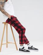 Boohooman Pants With Taping In Red Plaid - Red