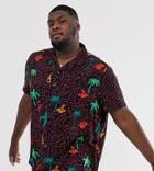 Asos Design Plus Oversized Shirt With Conversational Palm-black