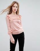 Asos Sweater With Frill And Pointelle Detail - Pink
