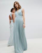 Tfnc Sleeveless Maxi Bridesmaid Dress With Pleated Skirt - Green