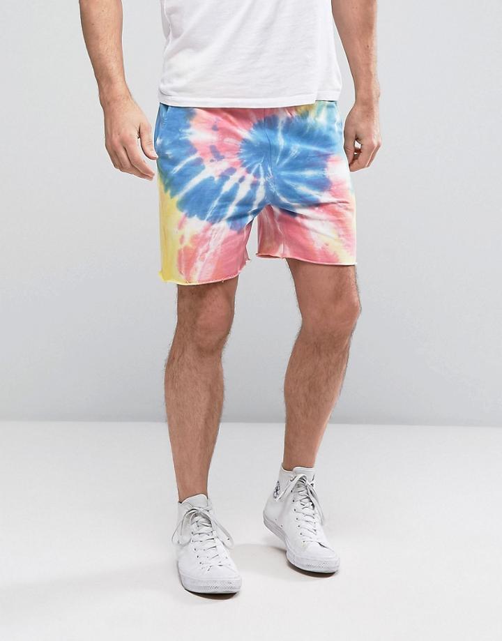 Asos Jersey Shorts In Tie Dye - Pink