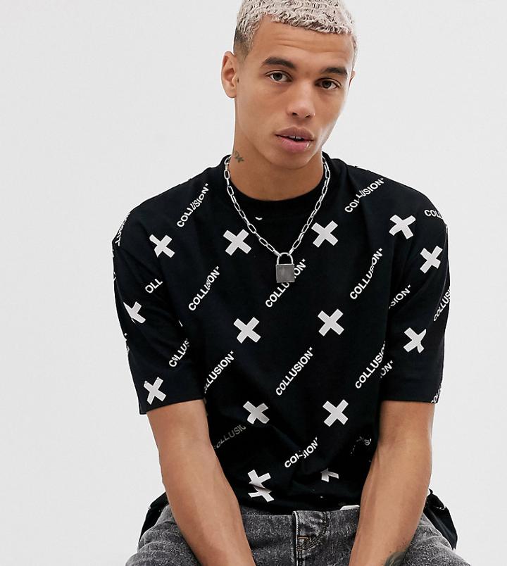 Collusion T-shirt With Logo Print In Black - Black
