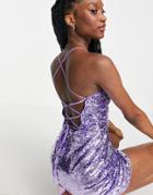 Miss Selfridge Sequin Strappy Mini Dress In Lilac-purple