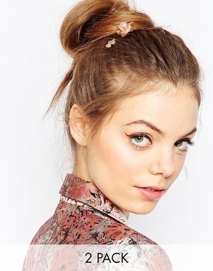 Asos Pack Of 2 Enamel Flower Hair Clips - Pink
