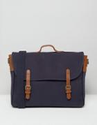 Asos Satchel In Navy Canvas With Brown Leather Straps - Navy